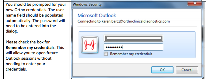 outlook - credential